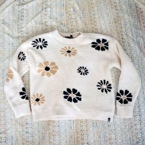 Volcom Cream Sweater with Black and Tan Floral Design